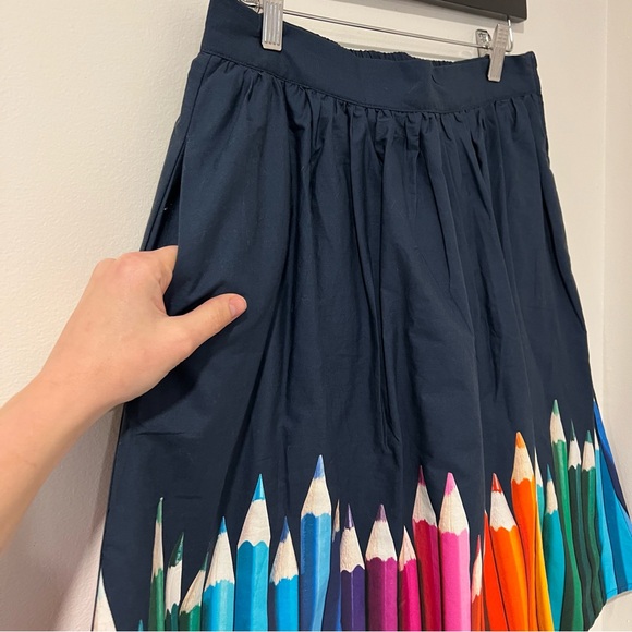 ModCloth Medium Fervour Colored Pencil Skirt Midi Retro Novelty Teacher Rainbow - Picture 6 of 12